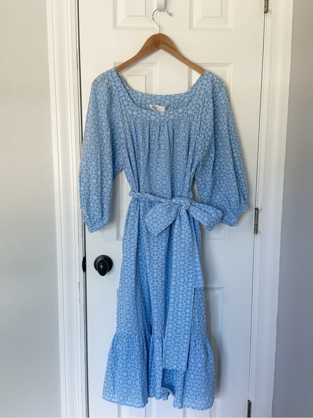 Lisa Marie Fernandez Light Blue Eyelet Belted Midi Dress, size 4 (US 8-10)